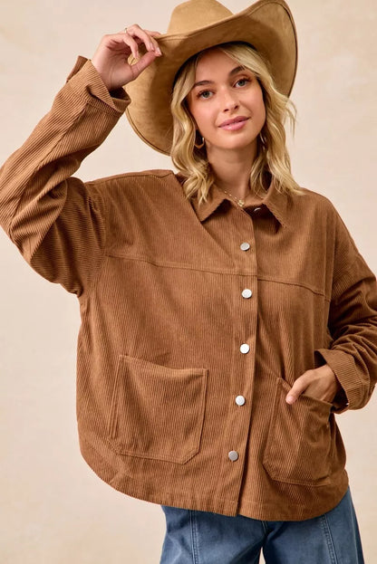 Corduroy Relaxed Fit Shacket with Back Pleat