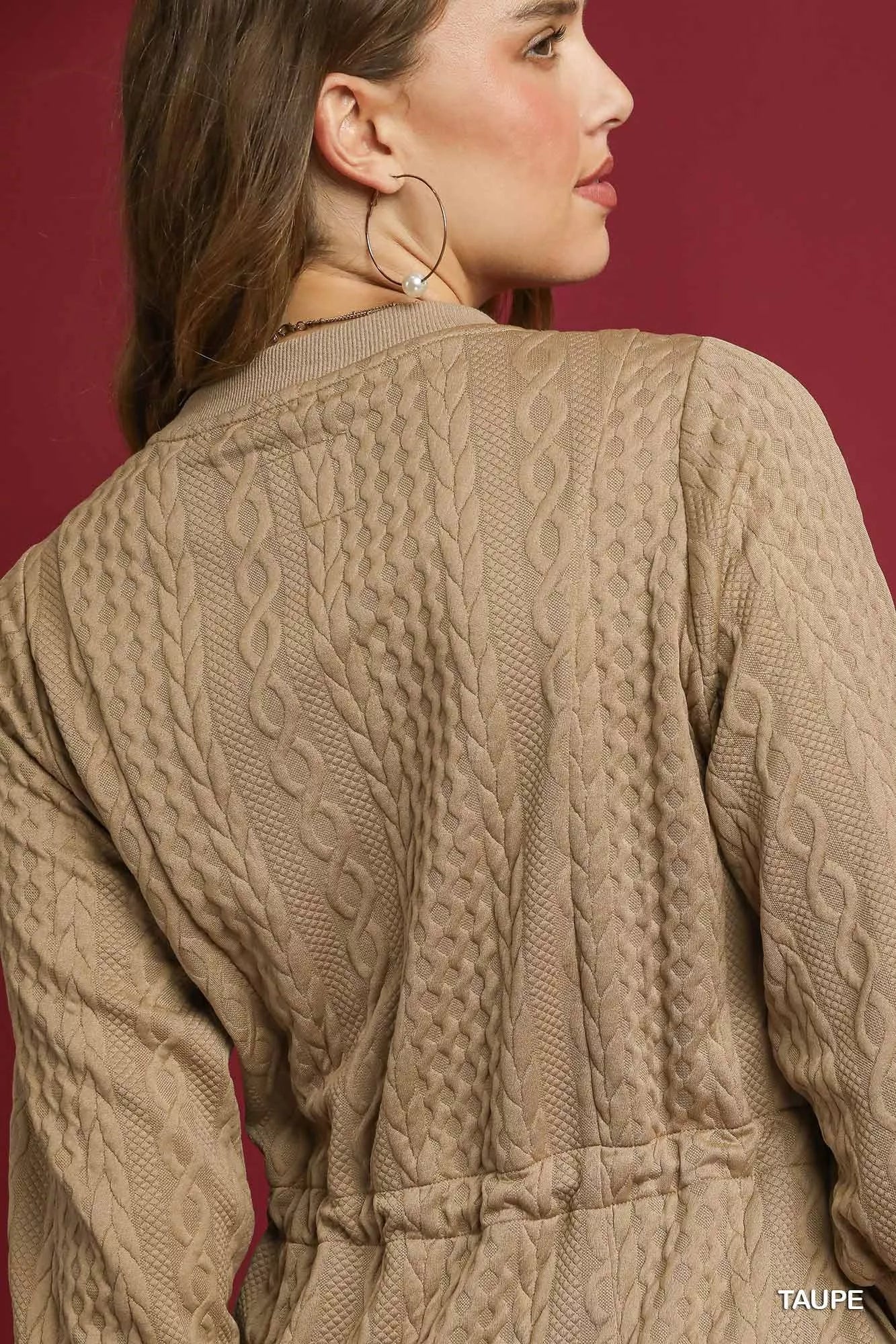 Drawstring Cable Knit Mini Dress with Pockets