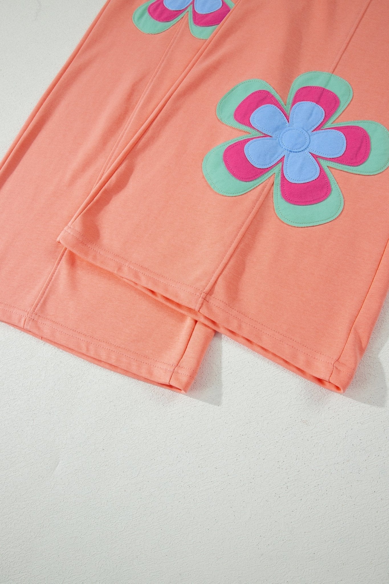 Grapefruit Orange Color Block Flower Patchwork Drawstring Contrasted Elastic Waist Wide Leg Pants - Loving It Shop