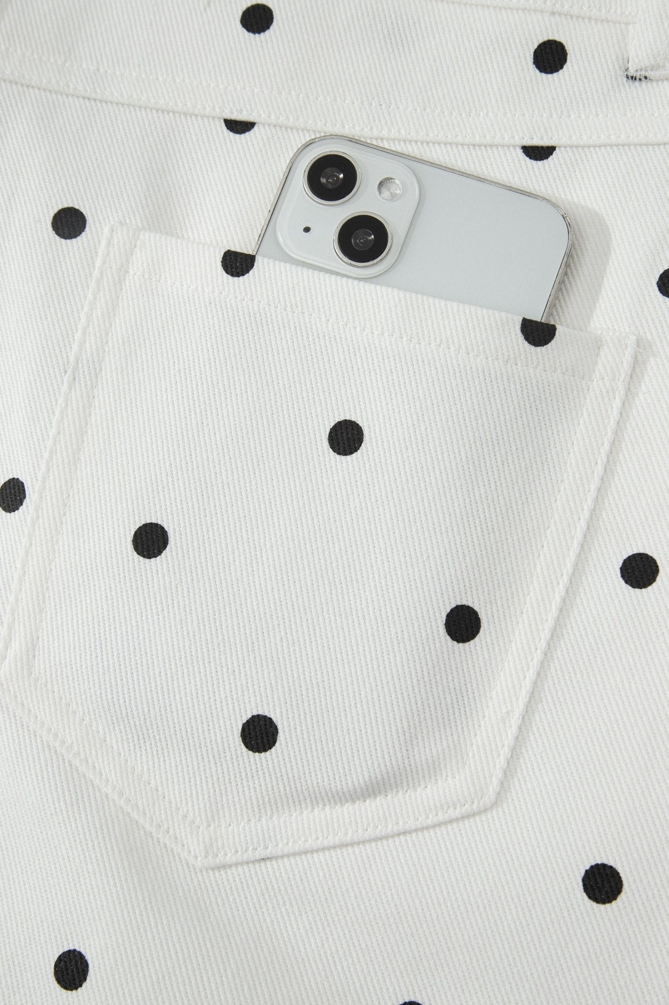 White Polka Dot Print Embroidered Scallop Hem Shorts - Loving It Shop