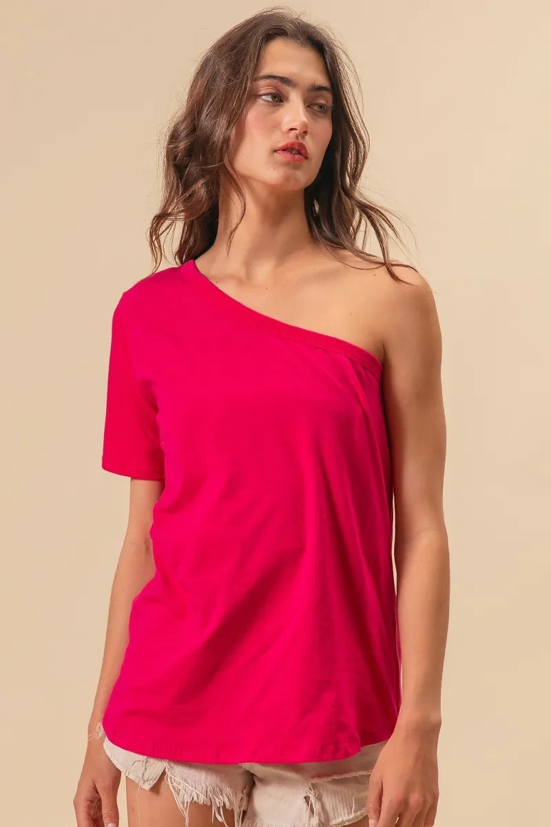 Cotton Span Knit One Shoulder Top