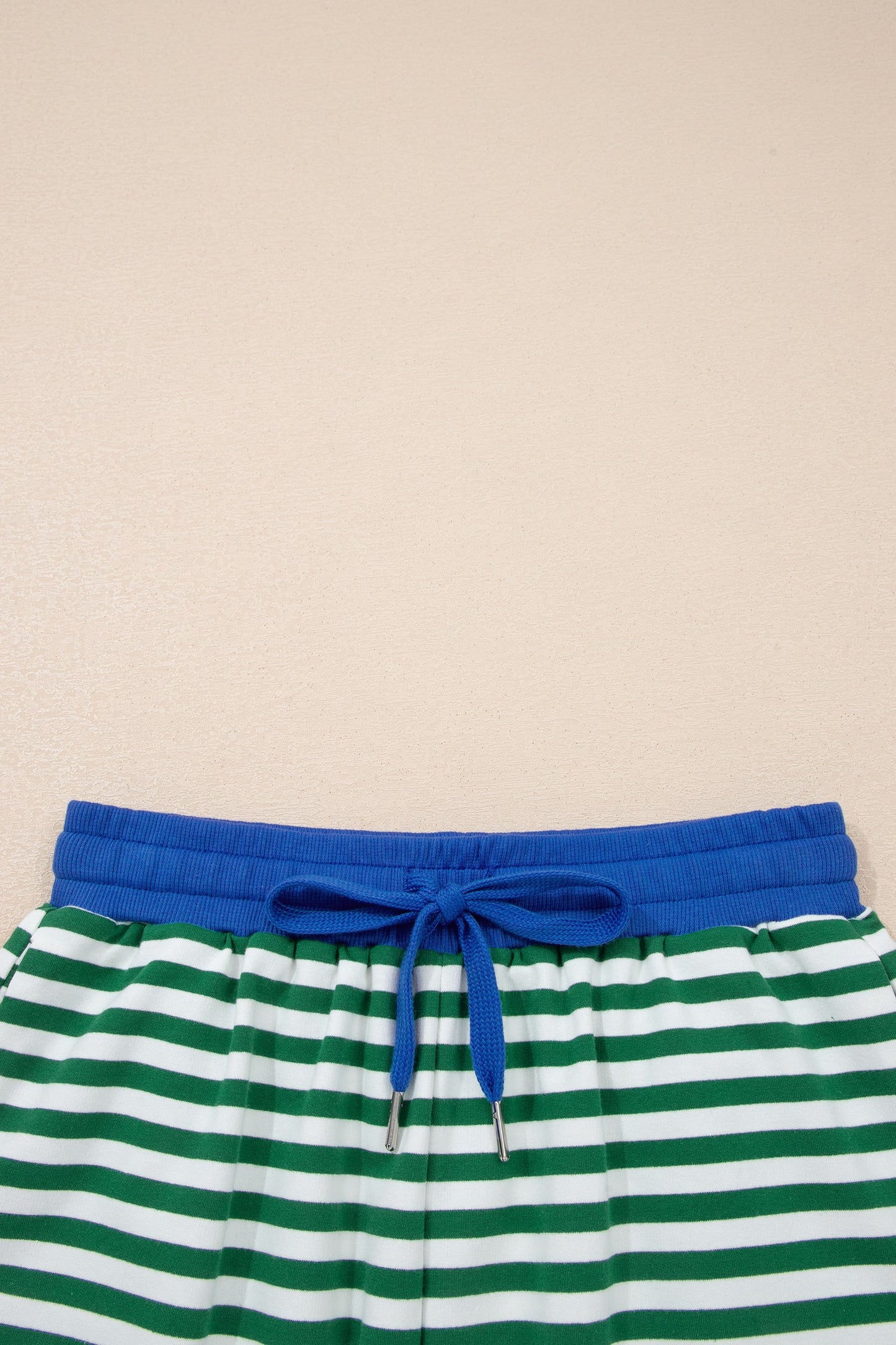 Green Stripe Drop Shoulder Boxy Casual Terry Short Set