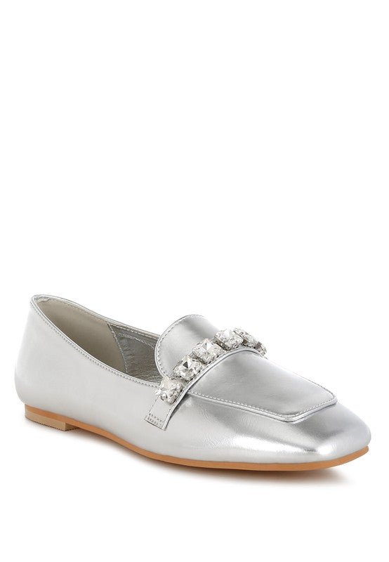 Celosia Metallic Diamante Strap Loafers - Loving It Shop