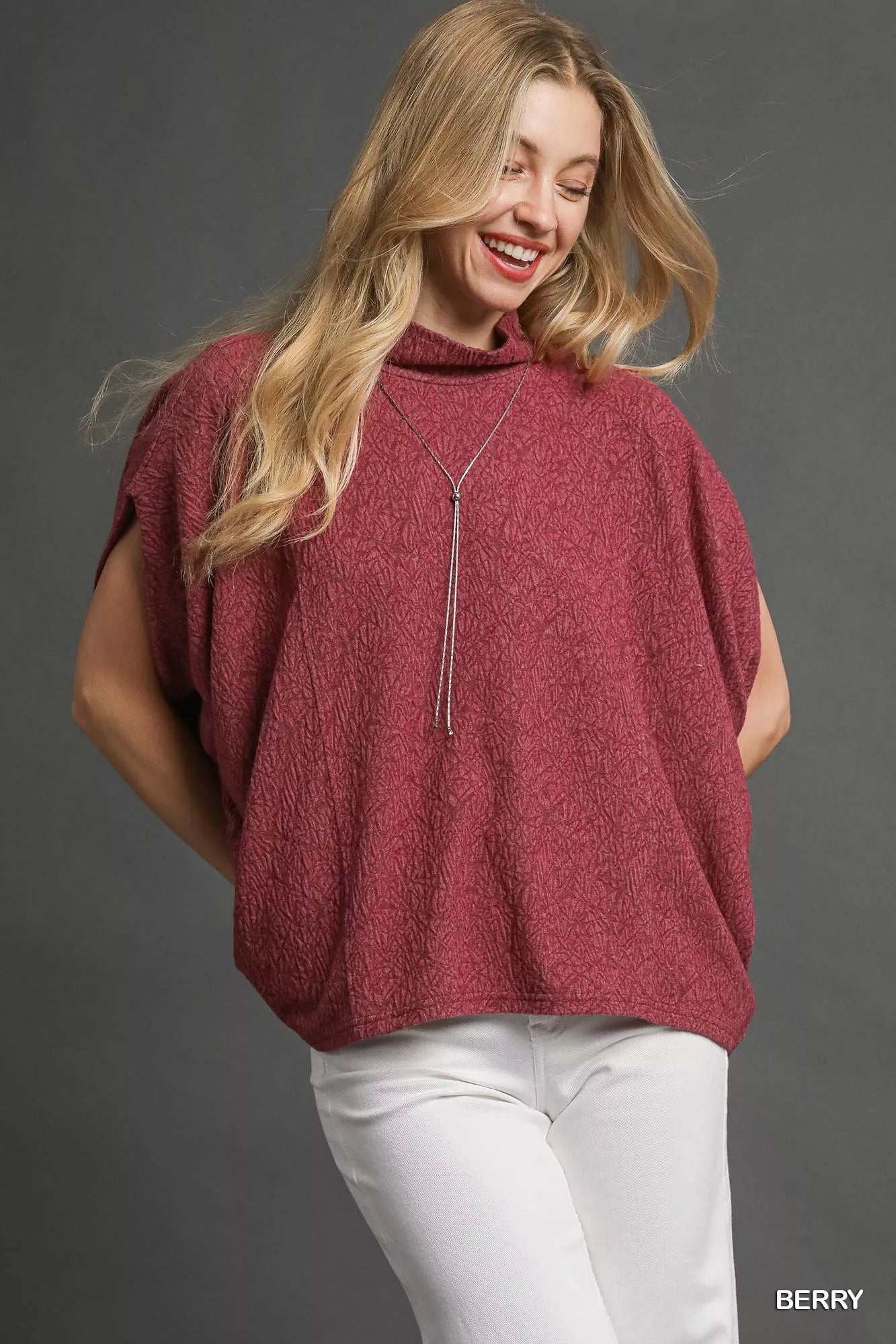 Textured Mock Neck Relaxed Top