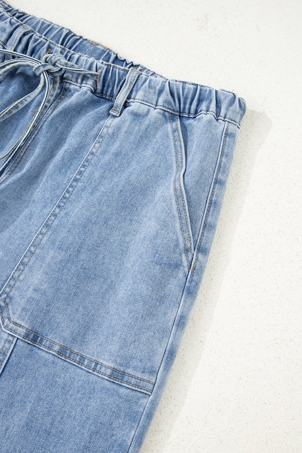 Beau Blue Drawstring Seam Detail Raw Hem Wide Leg Denim Pants - Loving It Shop