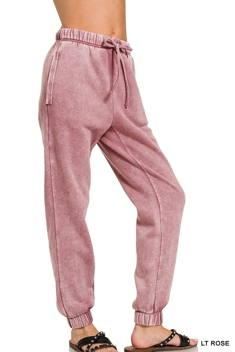Acid Wash Fleece Sweatpants with Pockets