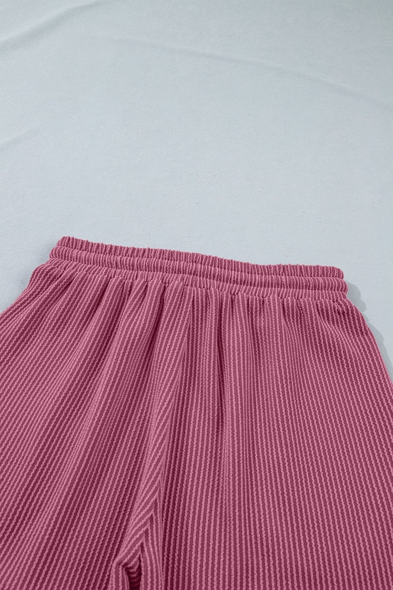 Pitaya Pink Twisted Ribbed Loose Tee Drawstring Elastic Waist 2pcs Short Set - Loving It Shop