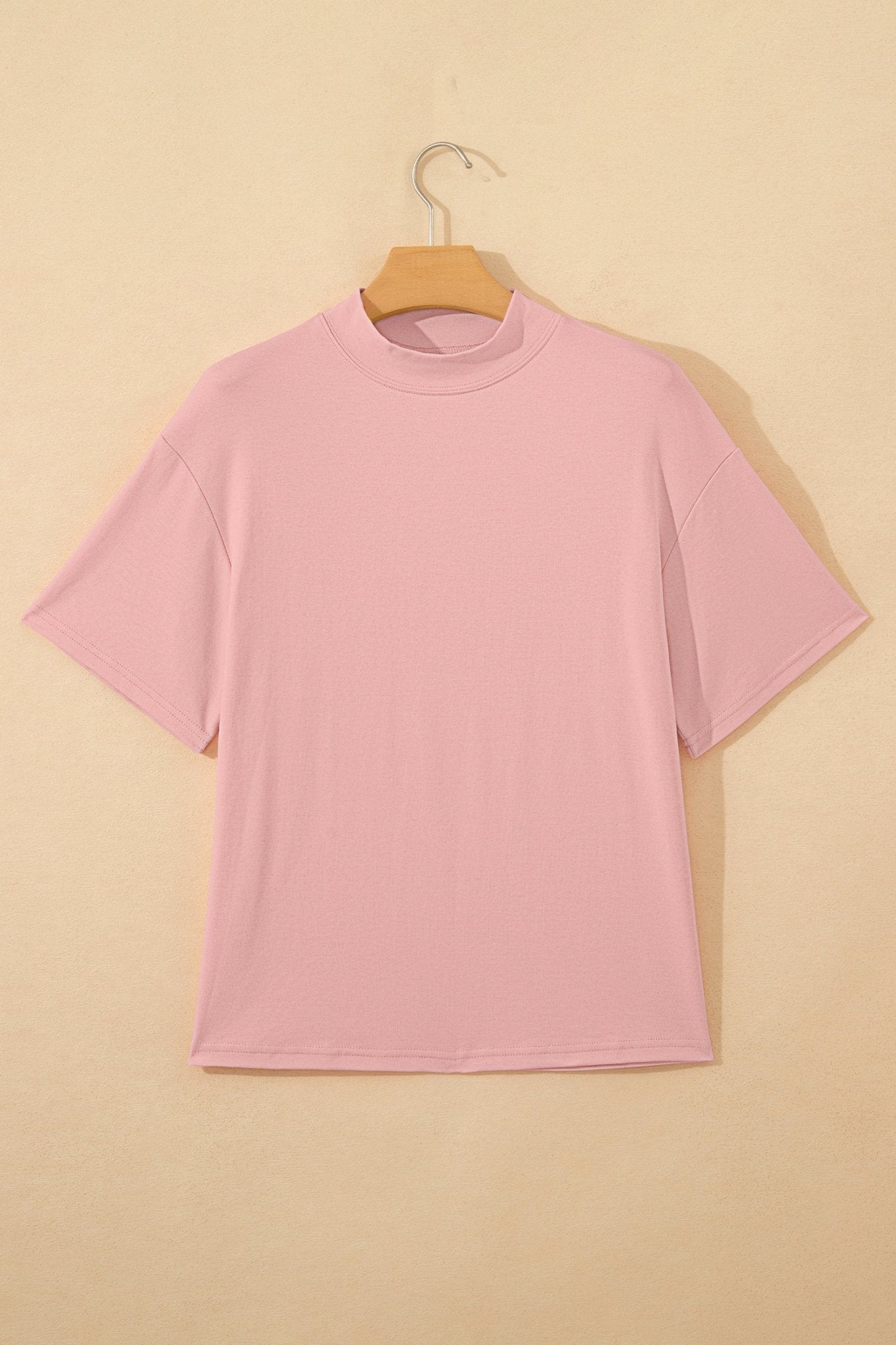 Pink Solid Color High Neck Oversize Tee - Loving It Shop