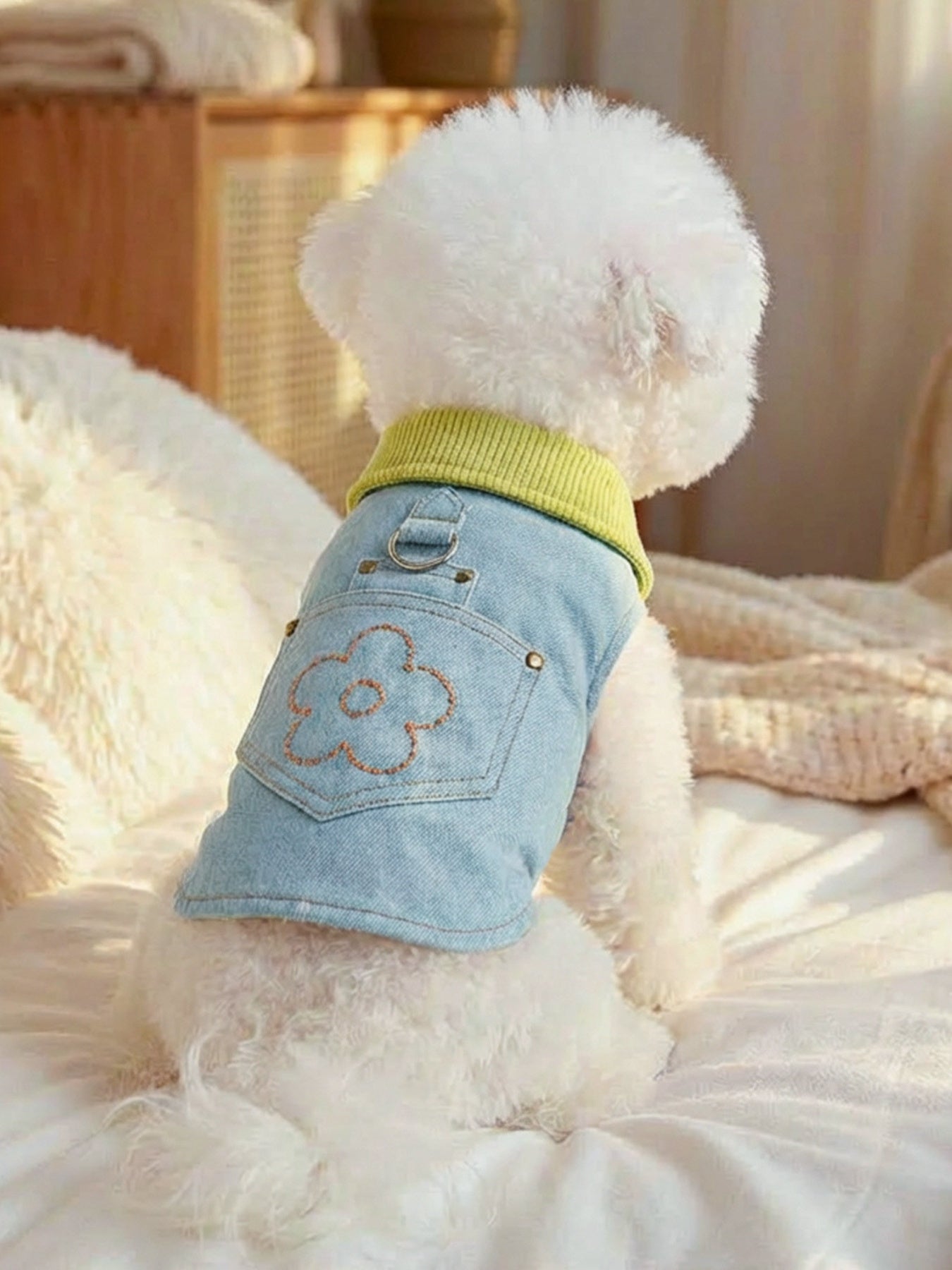 Denim Flower Embroidered Pet Top - Loving It Shop