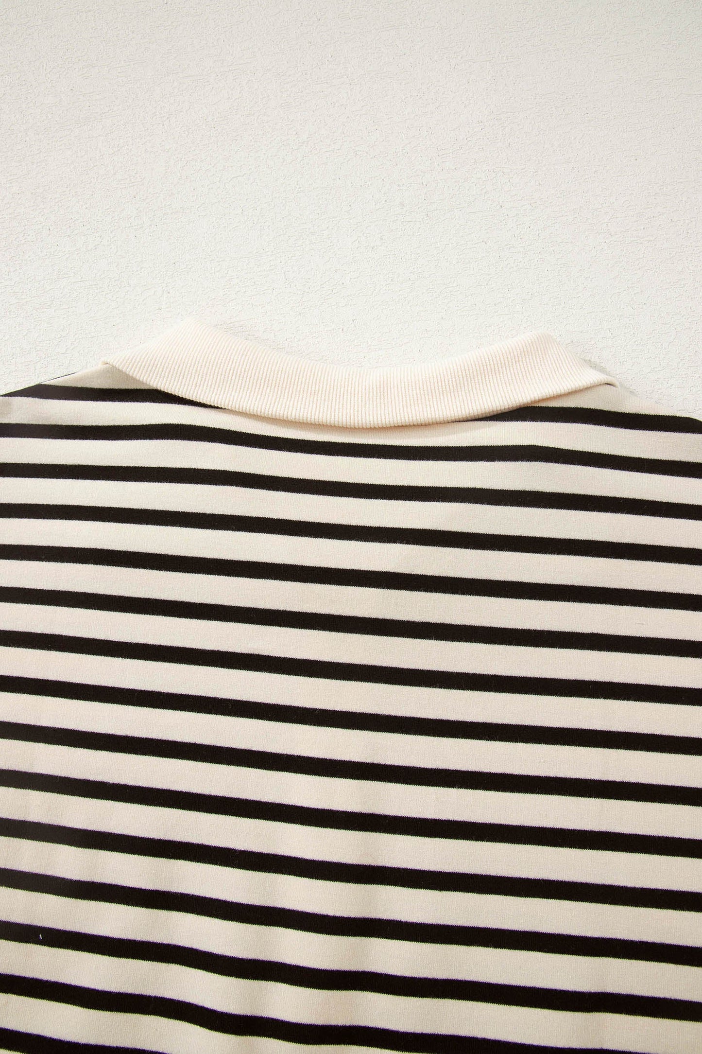 Black Stripe Ribbed Color Block Trim Zip Polo Tee Drawstring Shorts 2pcs Outfit