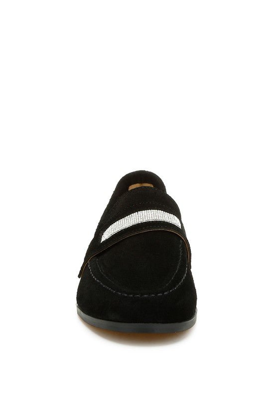 New Ode Rhinestone Penny Strap Loafers Loafers - Loving It Shop