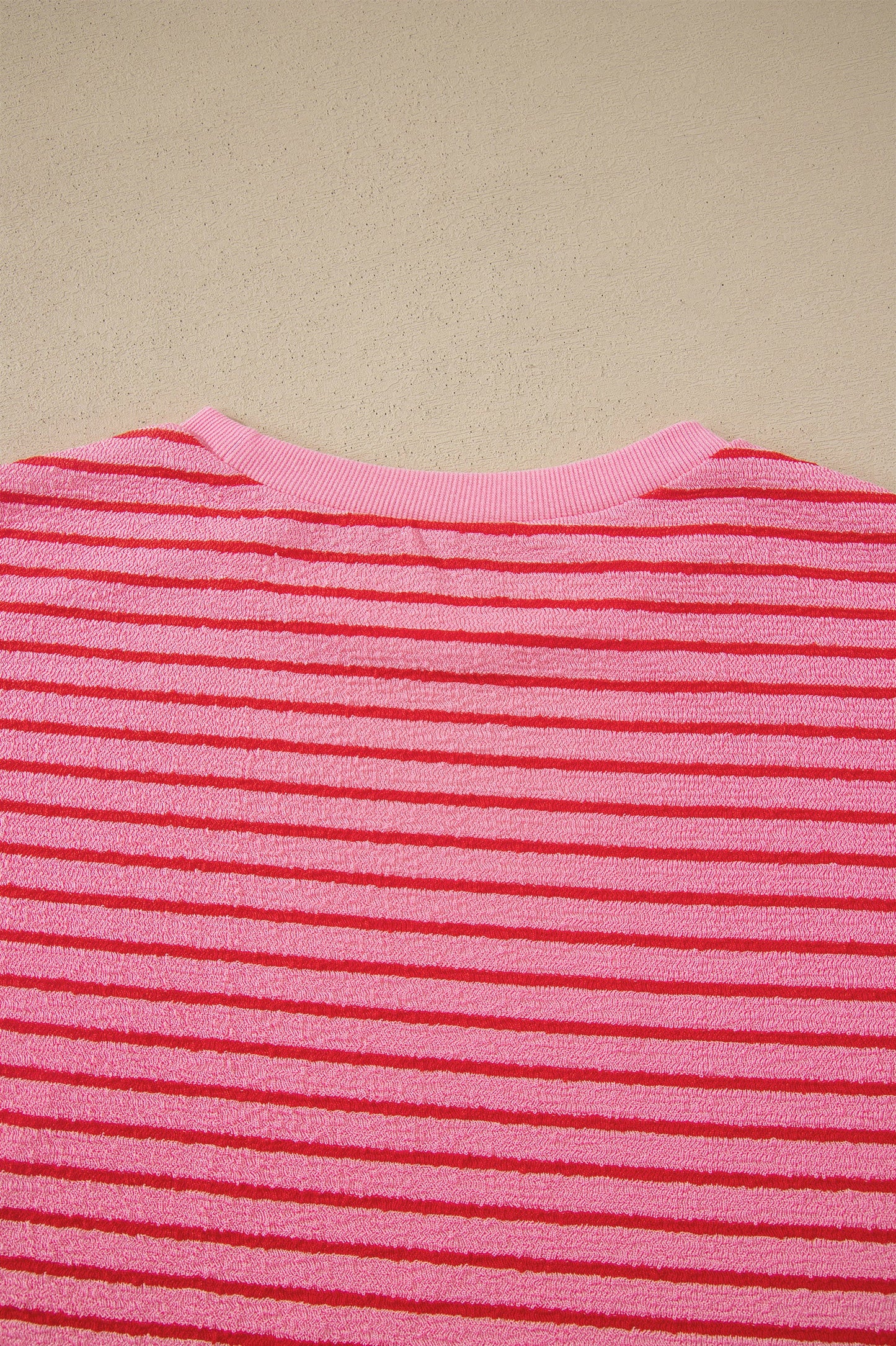 Rose Stripe Side Split Knit Tee Drawstring Shorts Set