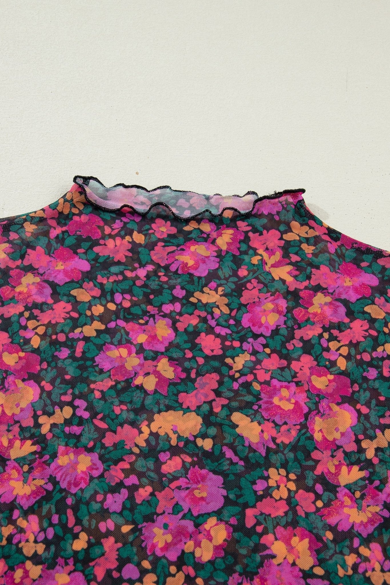 Rose Retro Floral Printed Mesh Short Sleeve Top - Loving It Shop