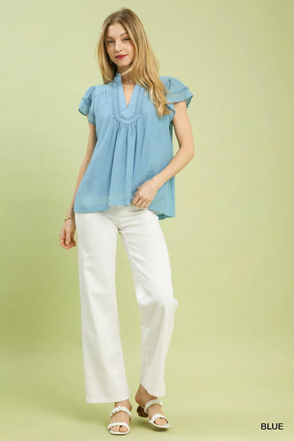 Scalloped Trim Flutter Sleeve Top