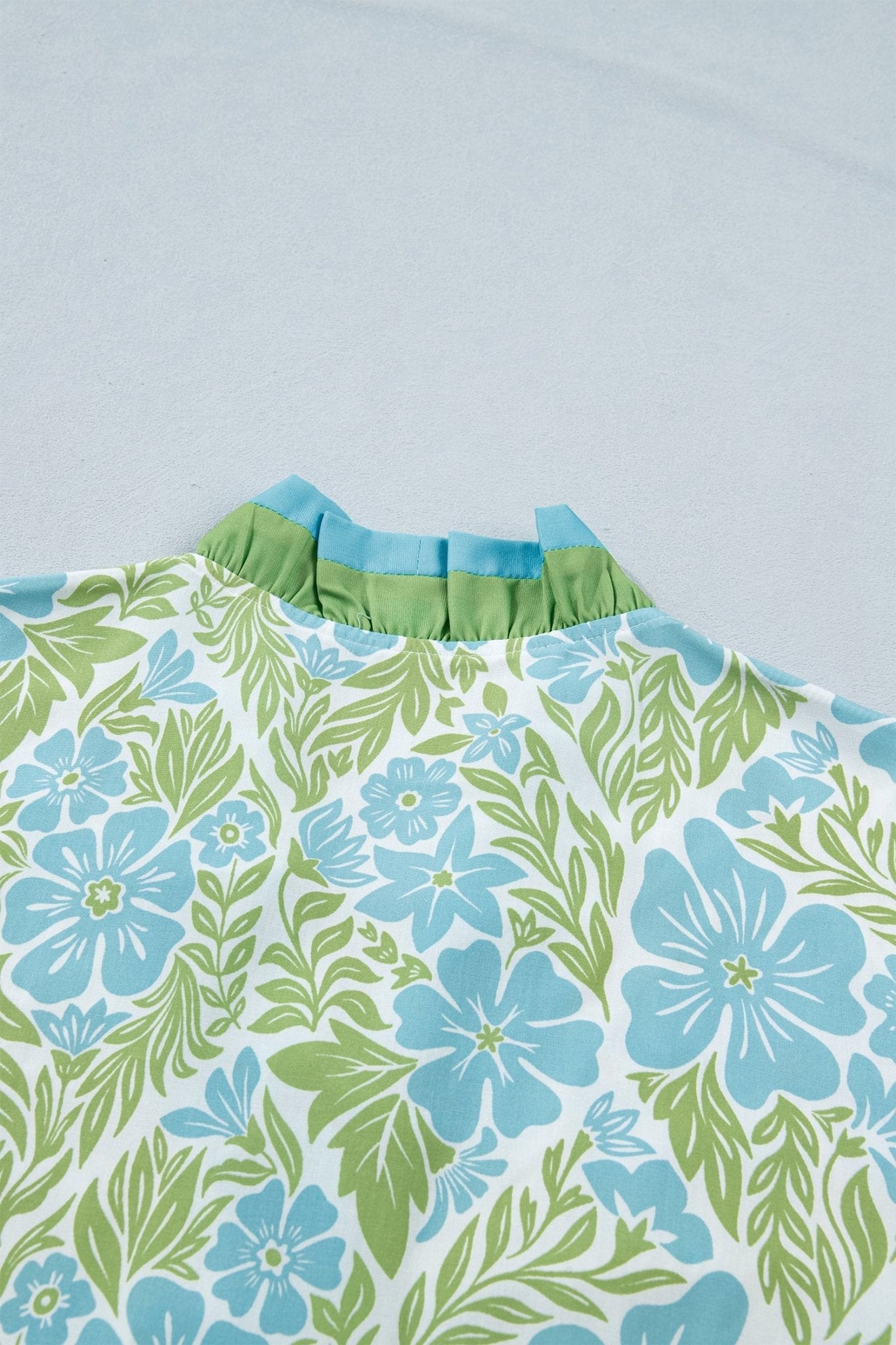 Sky Blue Botanical Floral Print Frilled Trim V Neck Button Front Loose Dress - Loving It Shop