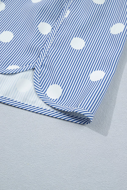 Sky Blue Polka Dot Print Shirred High Waist Casual Shorts - Loving It Shop