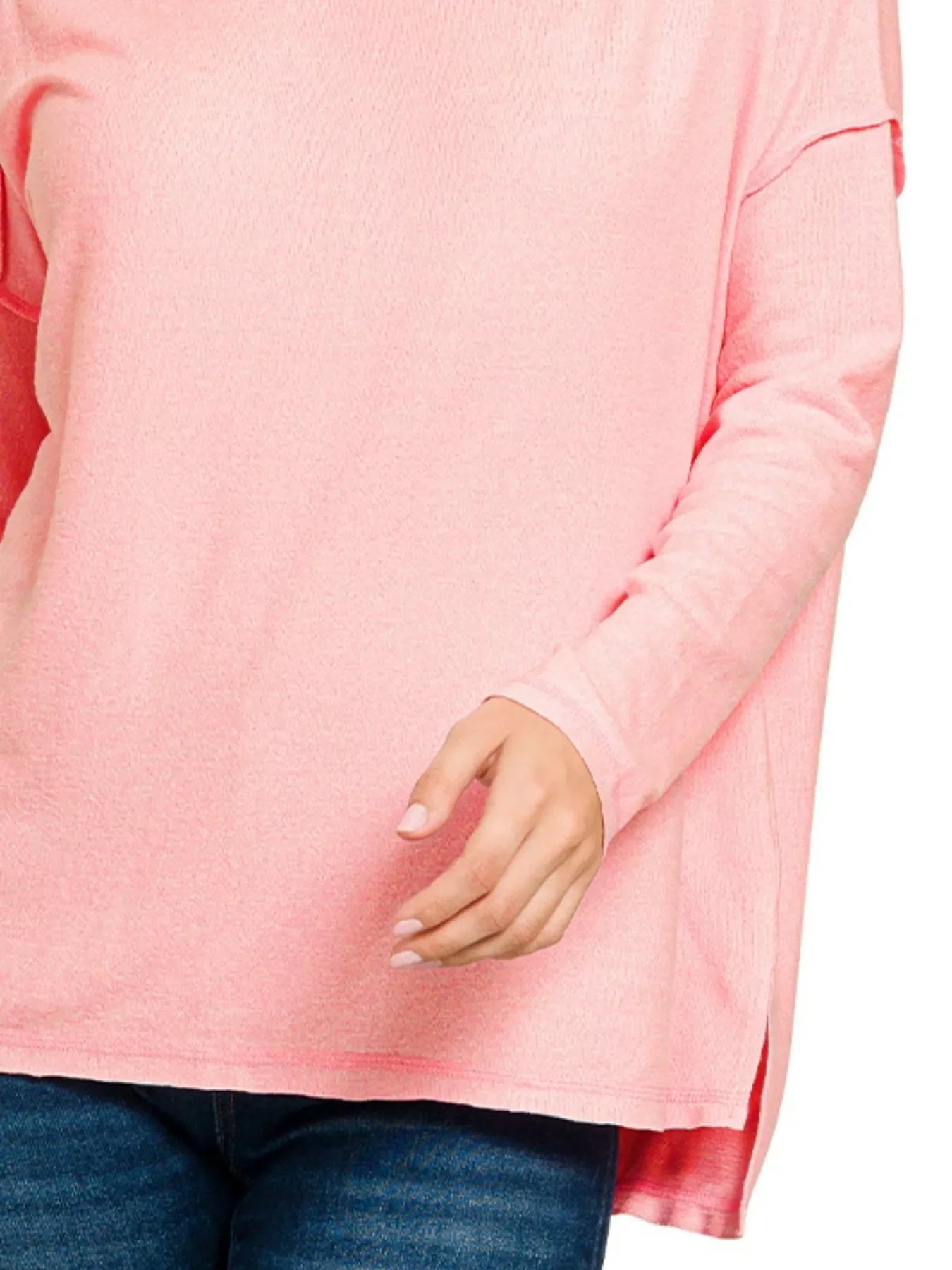Full Size Melange Hacci Exposed Seam Hi-low Tee Plus Size