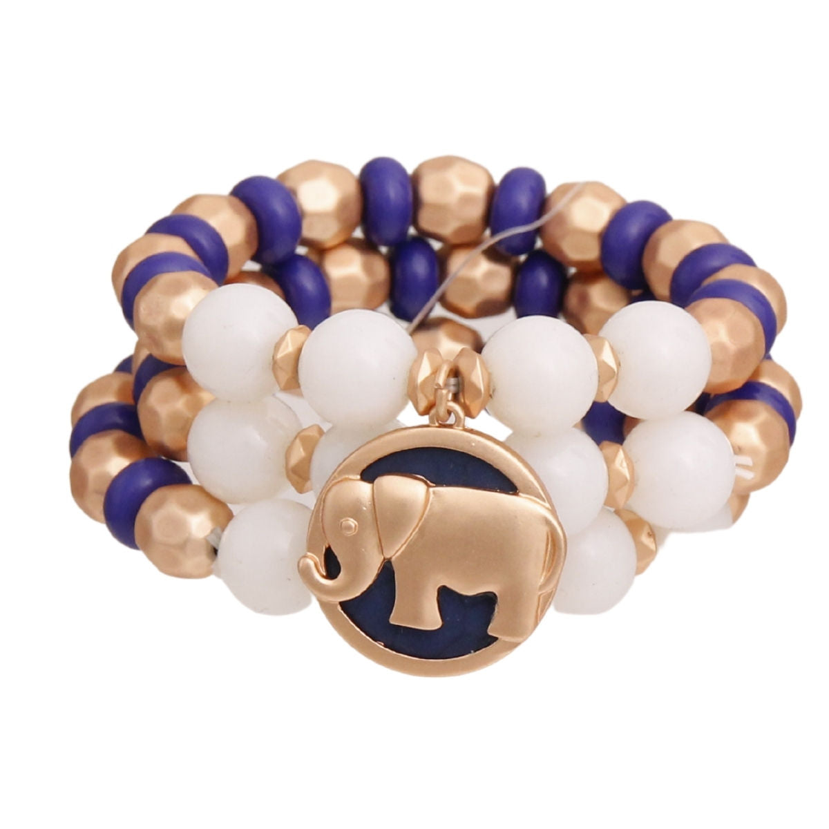 Bracelet Set 3 Pcs Blue Elephant Charm Stylish Layered Jewelry