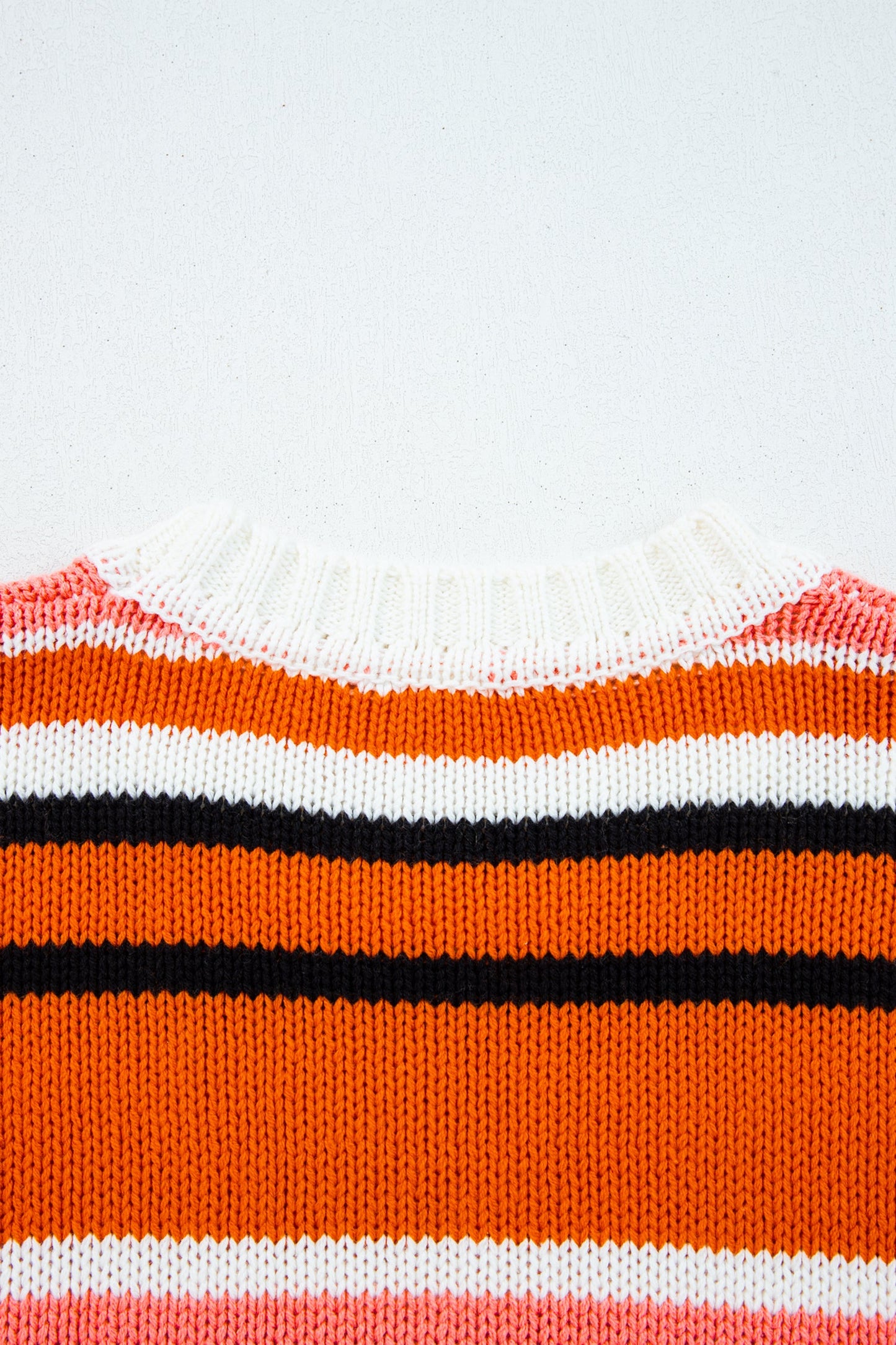 Orange Stripe Drop Shoulder Cropped Pullover Sweater