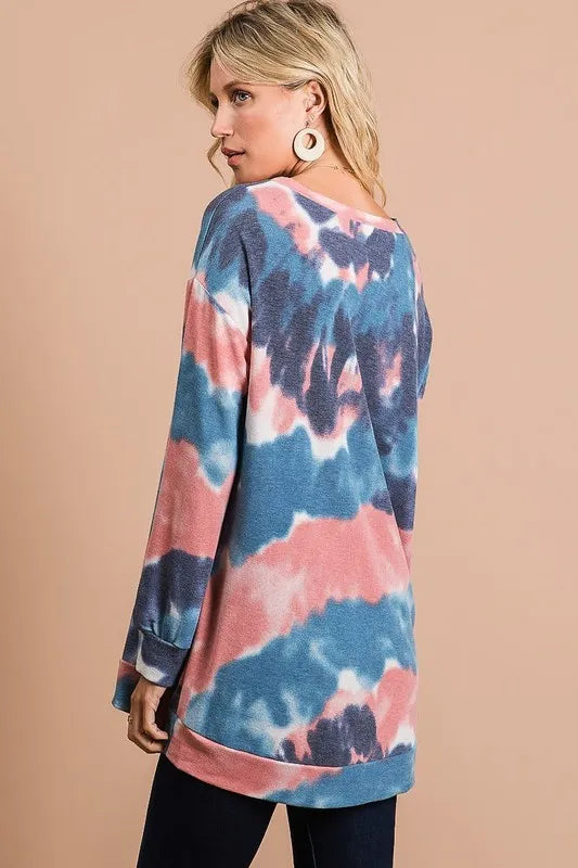 Tie Dye French Terry Pull Over with Front Stitching Detail