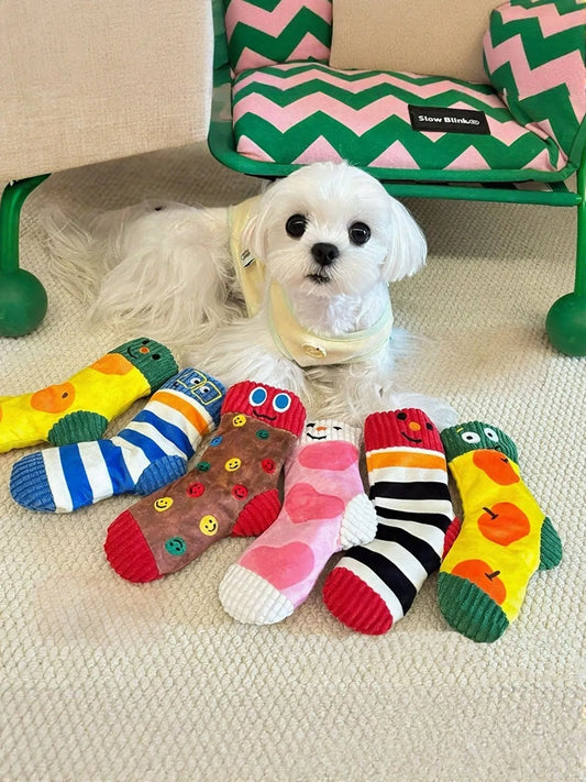 Cartoon Socks Pet Plush Toys - Loving It Shop