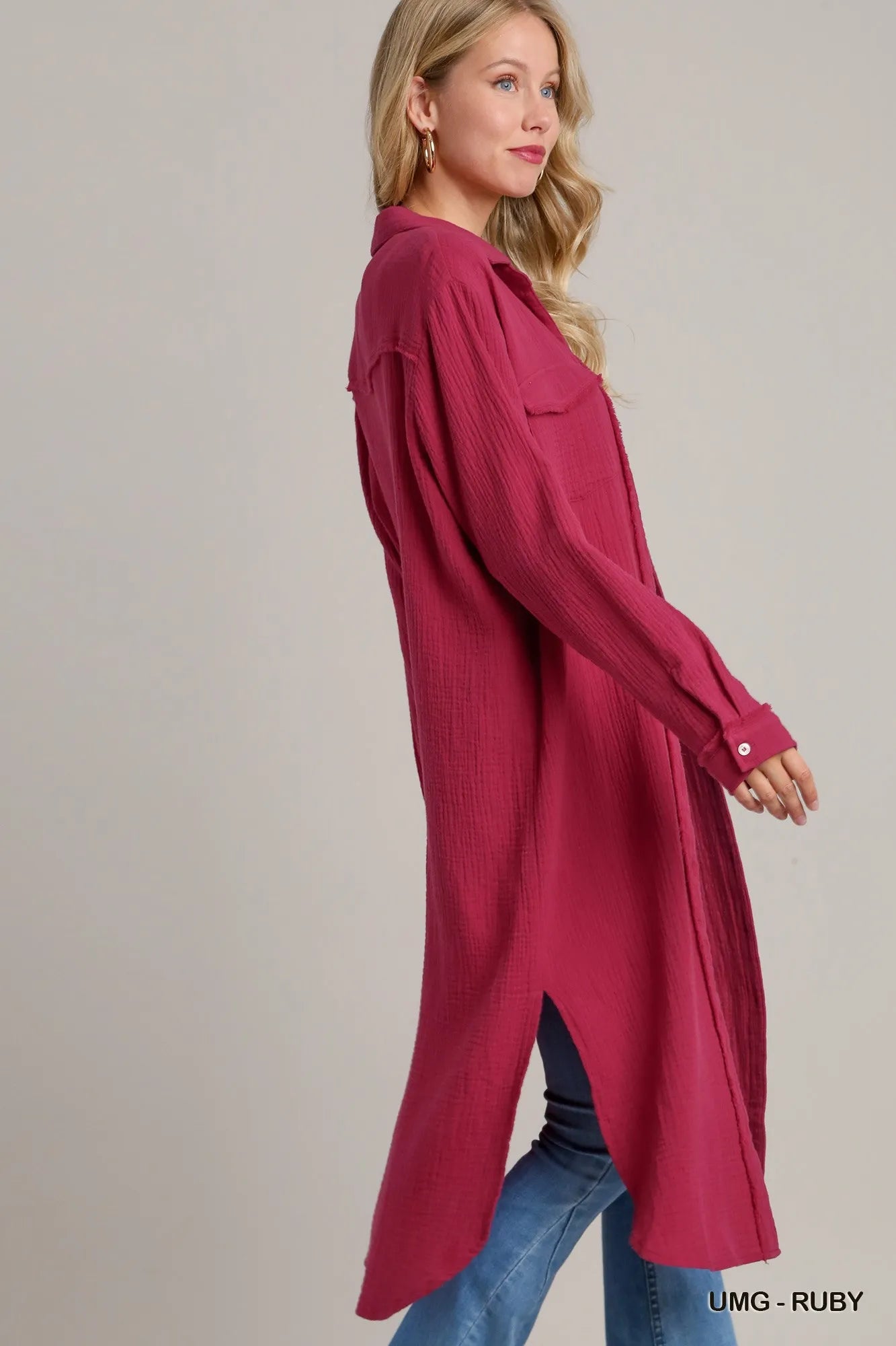 Cotton Gauze Button Down Shirt Dress