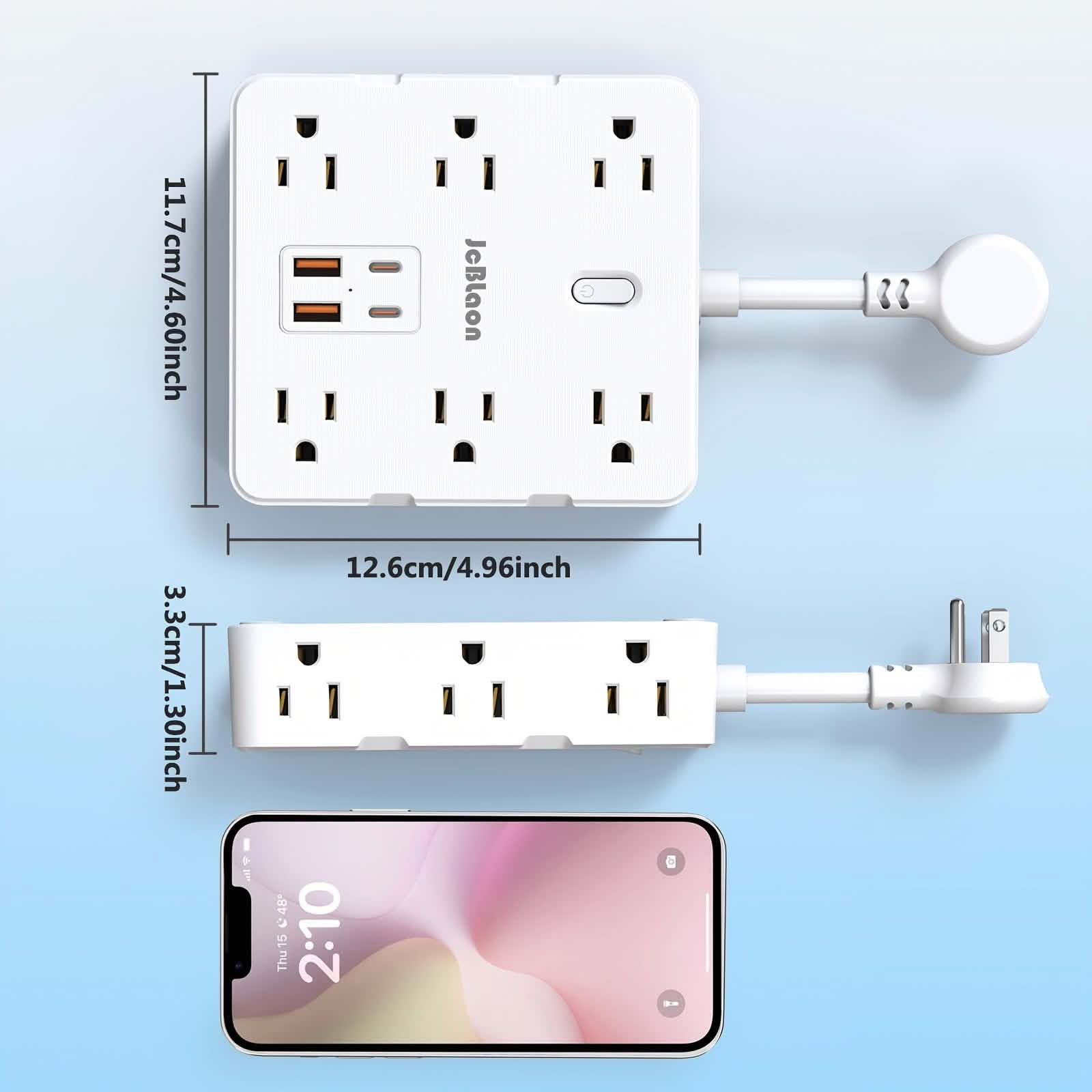 16-in-1 Power Strip – 12 AC Outlets &amp; 4 USB Ports, White