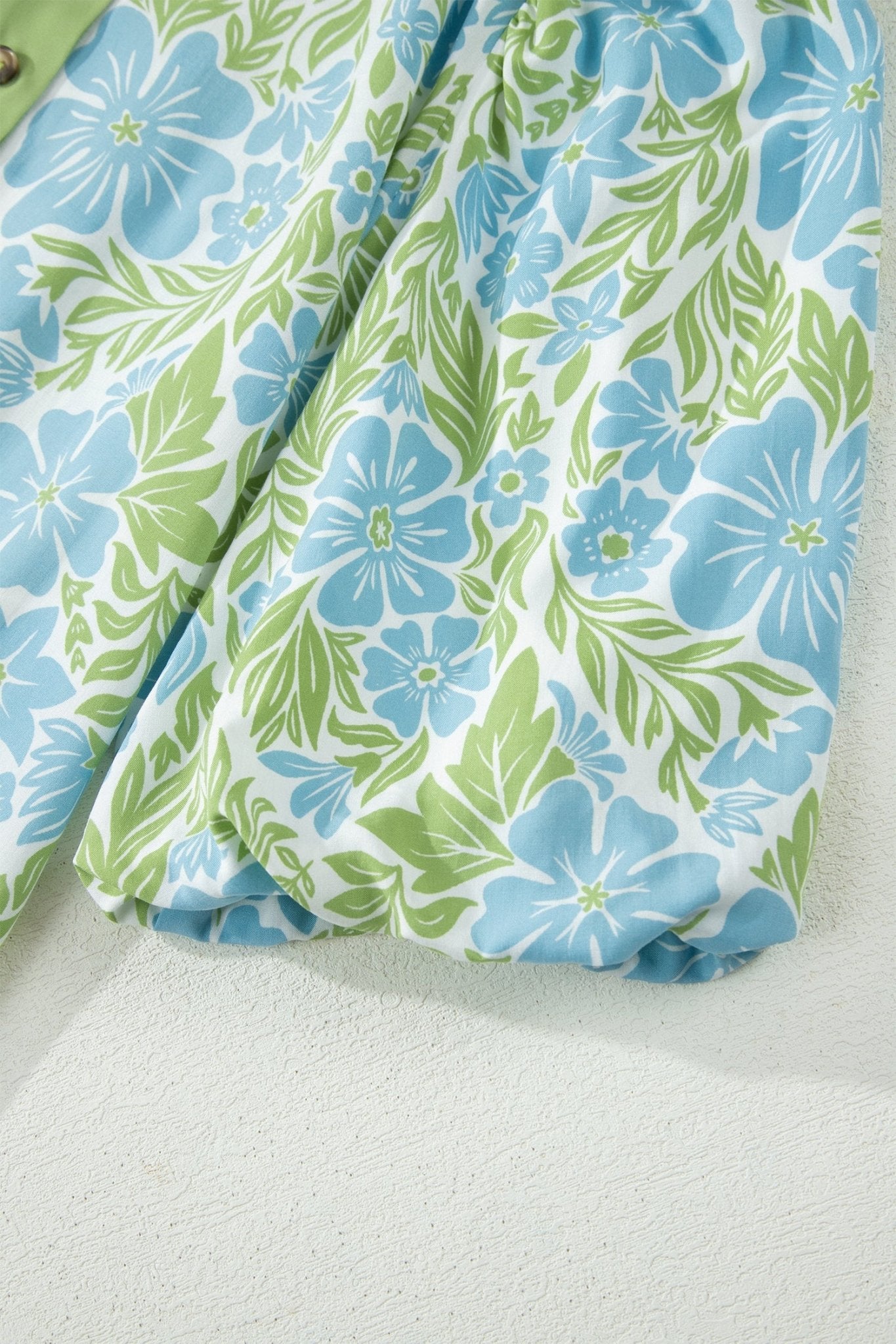 Sky Blue Floral Print Color Block Patchwork Shirt Collar Half Sleeve Mini Dress - Loving It Shop