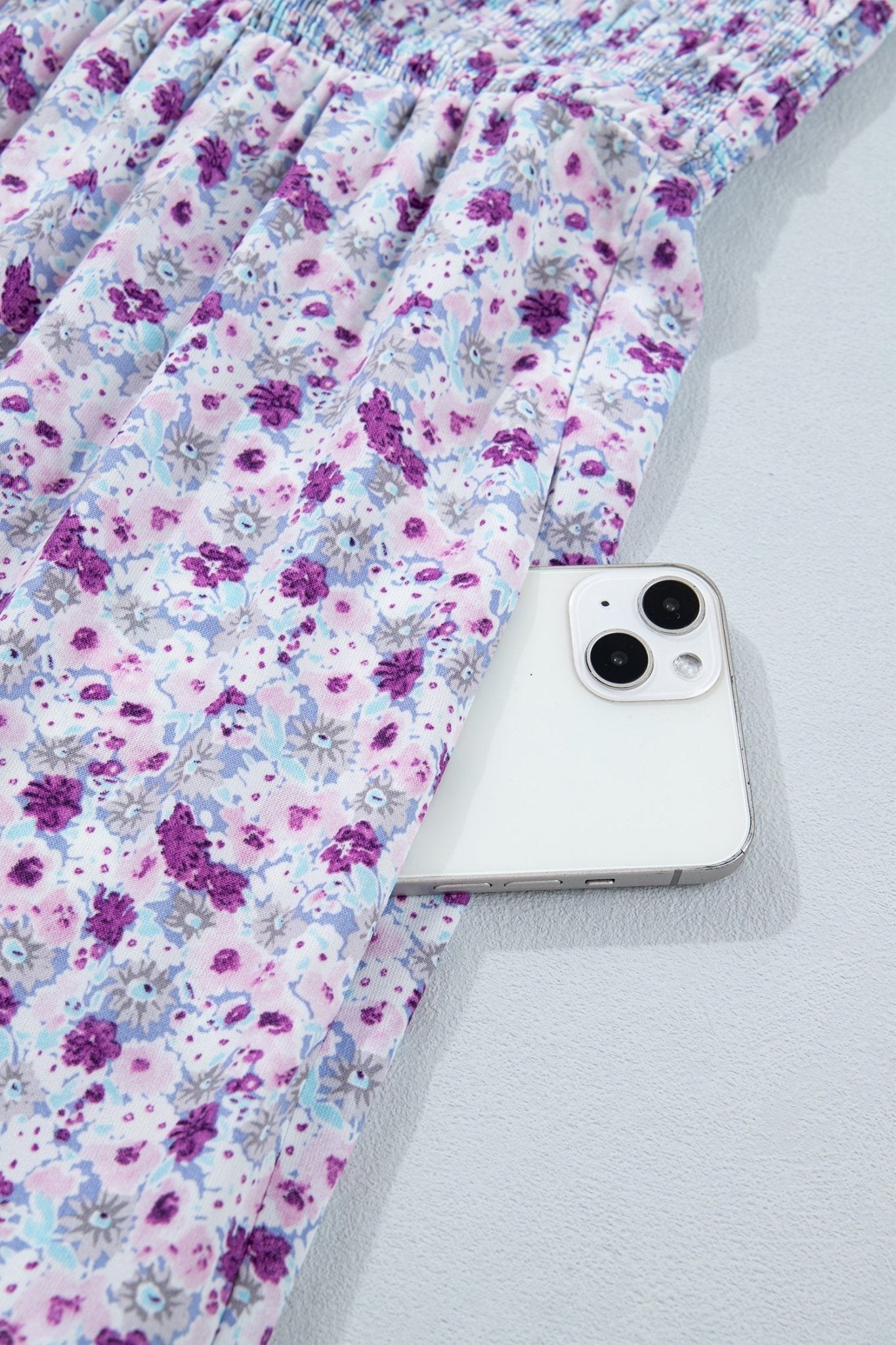 Purple Plus Size Floral Print Square Neck Smocked Maxi Dress - Loving It Shop