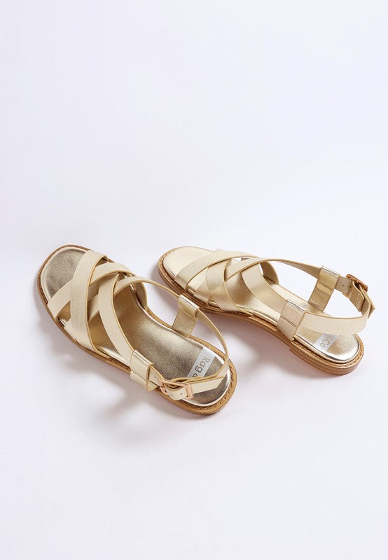 Doata Metallic Genuine Leather Buckled Flats