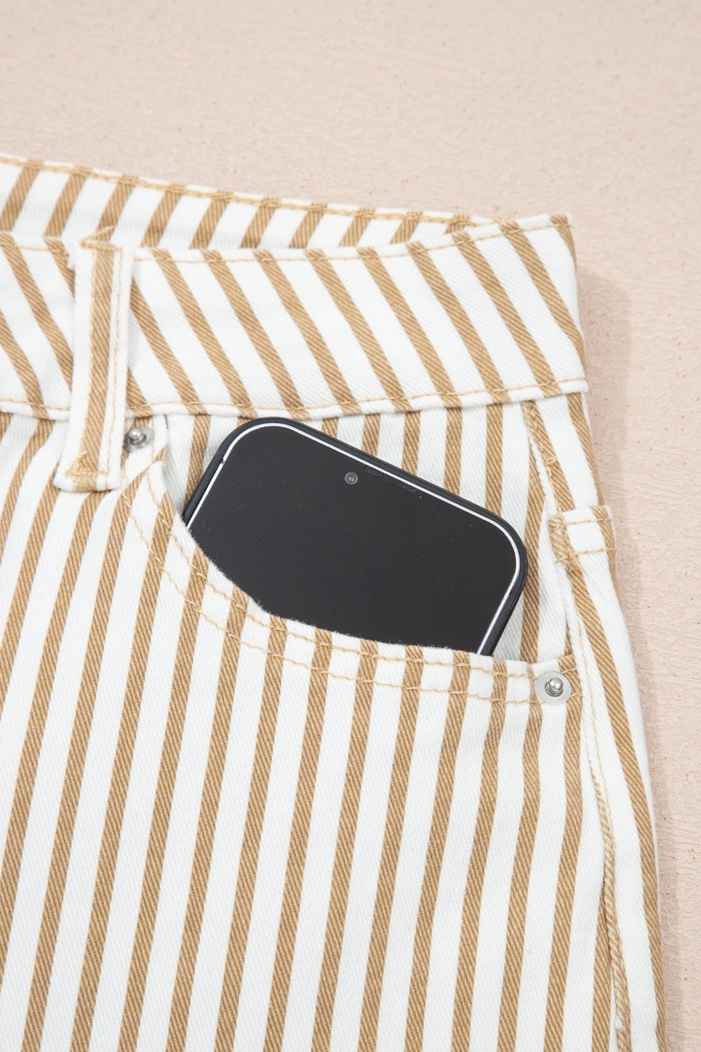 Khaki Stripe Casual Barrel Jeans - Loving It Shop