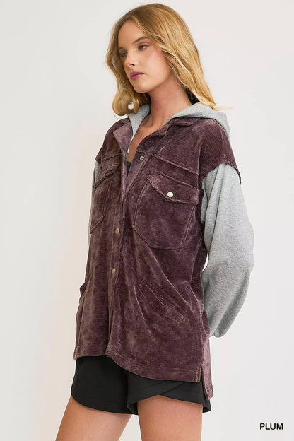 Contrast Hooded Chenille Jacket