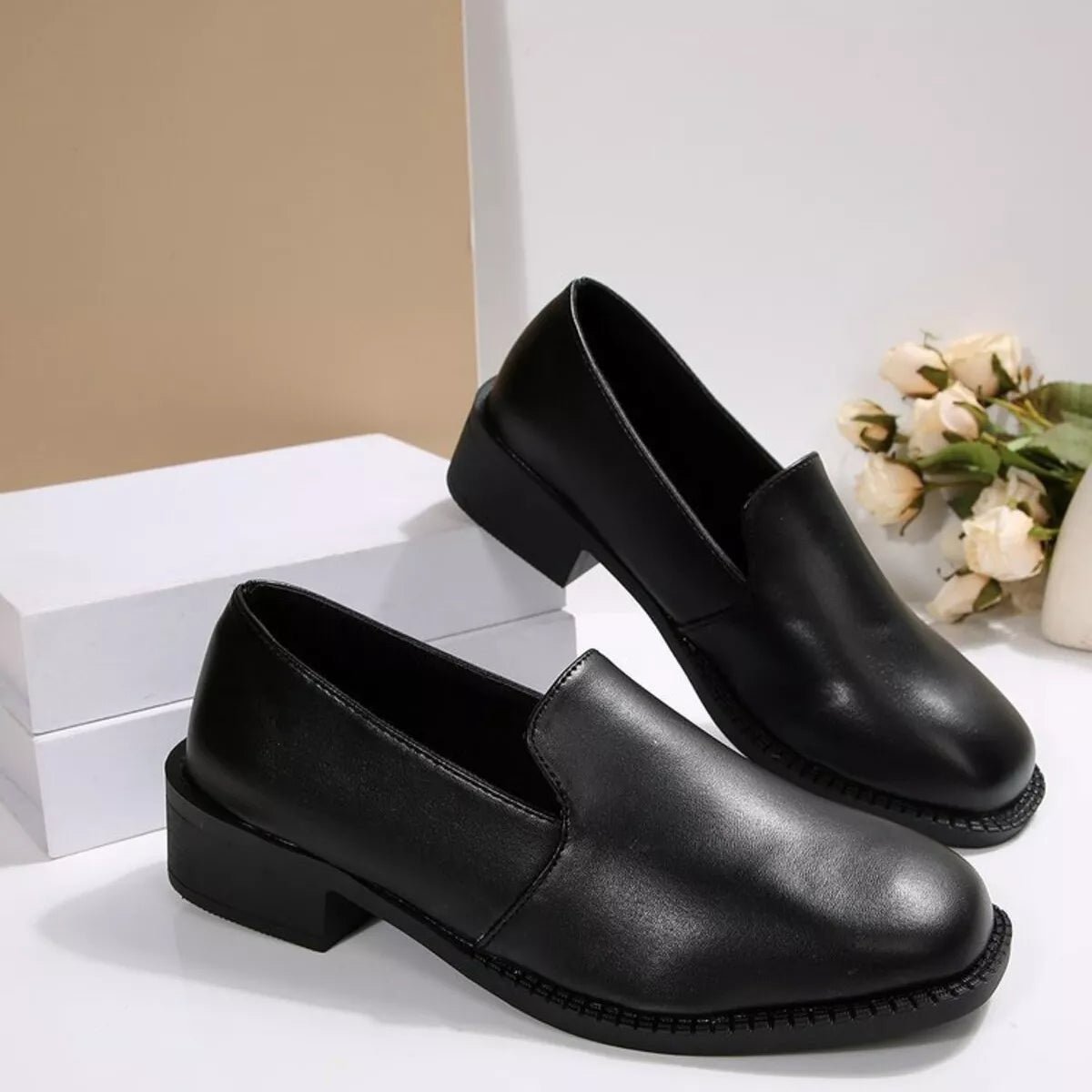 Round Toe Block Heels Loafers - Loving It Shop