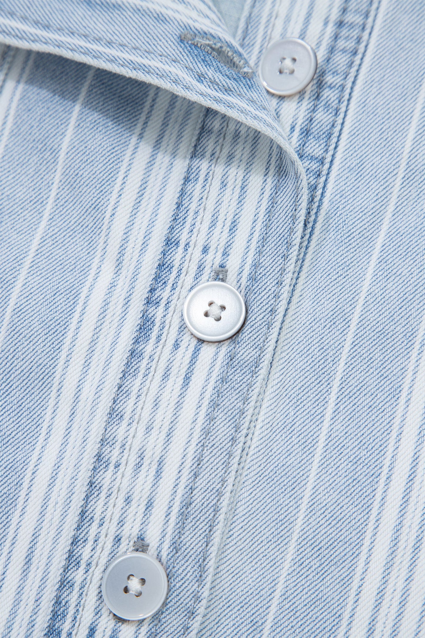 Sky Blue Stripe Boyfriend Chest Pocket Classic Denim Shacket