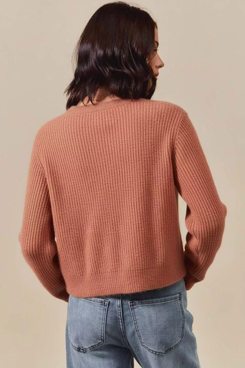 Checkered Plaid Tape Lace Up Ribbed Sweater