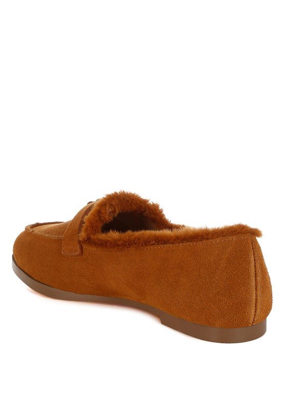 Ohrid Suede & Faux Fur Flat Loafers - Loving It Shop