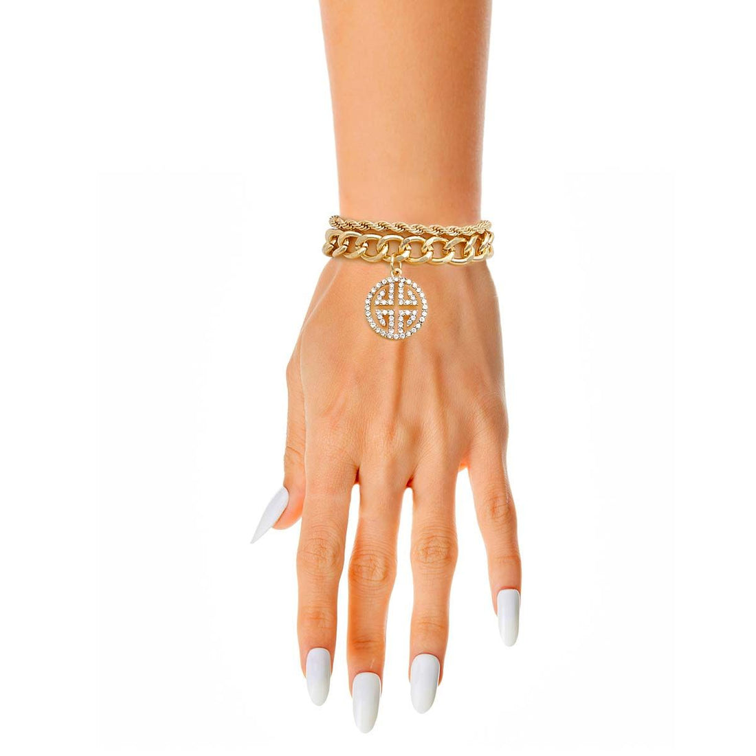 Charm Bracelet Double Layer Gold Greek Stylish Statement Jewelry