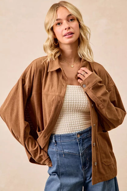 Corduroy Relaxed Fit Shacket with Back Pleat