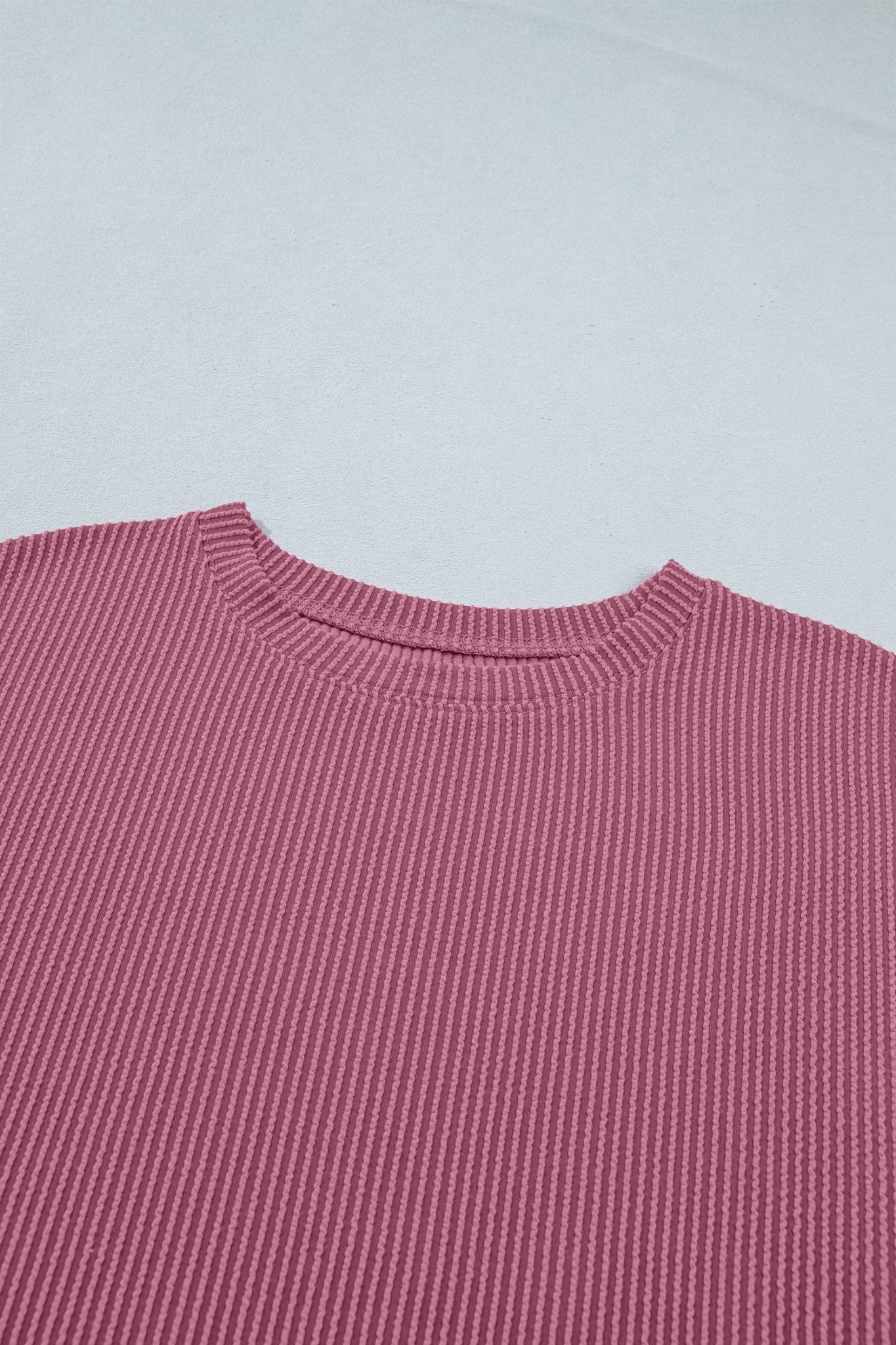 Pitaya Pink Twisted Ribbed Loose Tee Drawstring Elastic Waist 2pcs Short Set - Loving It Shop