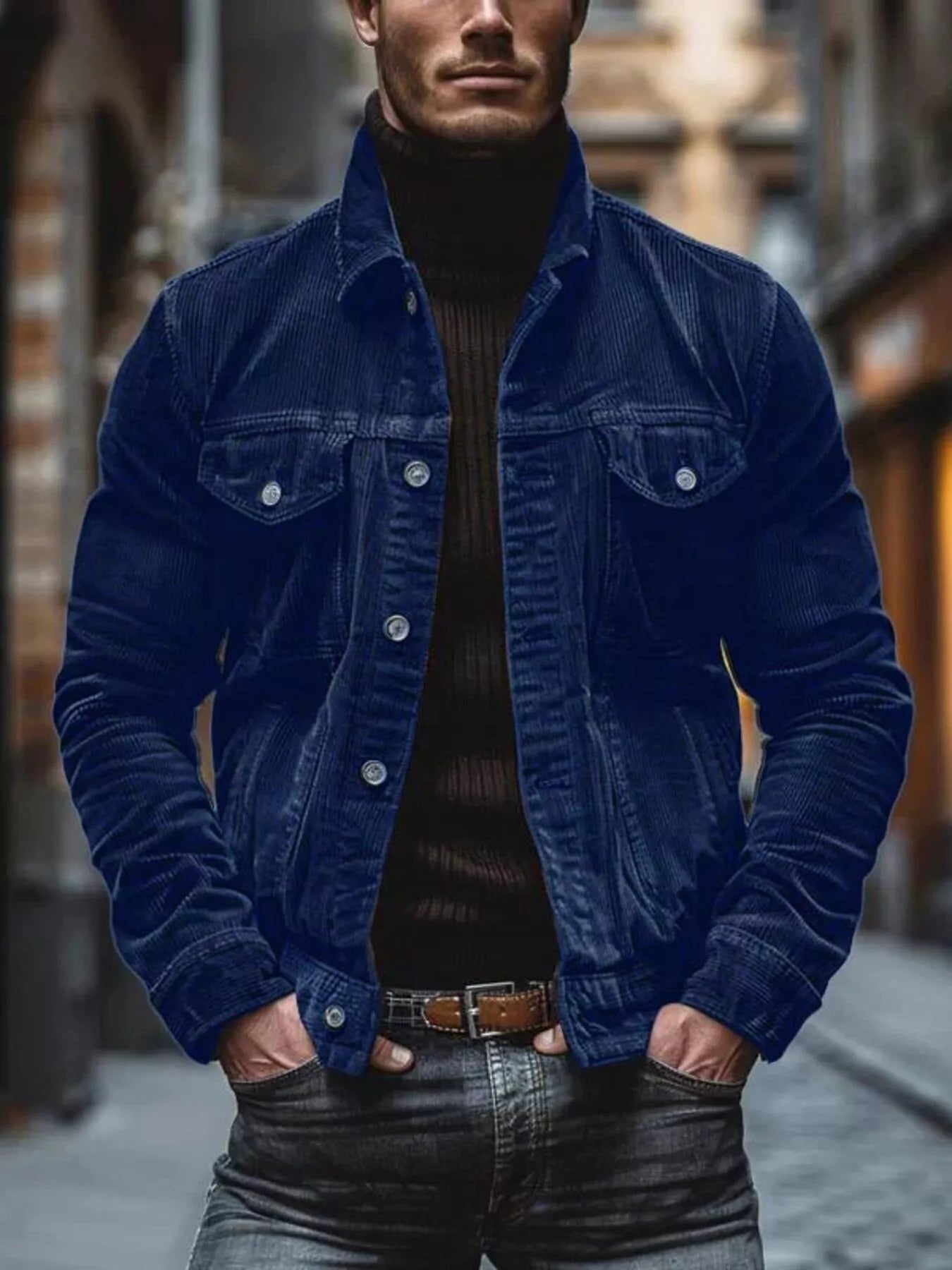 Men's Full Size Corduroy Button-Down Jacket Plus Size