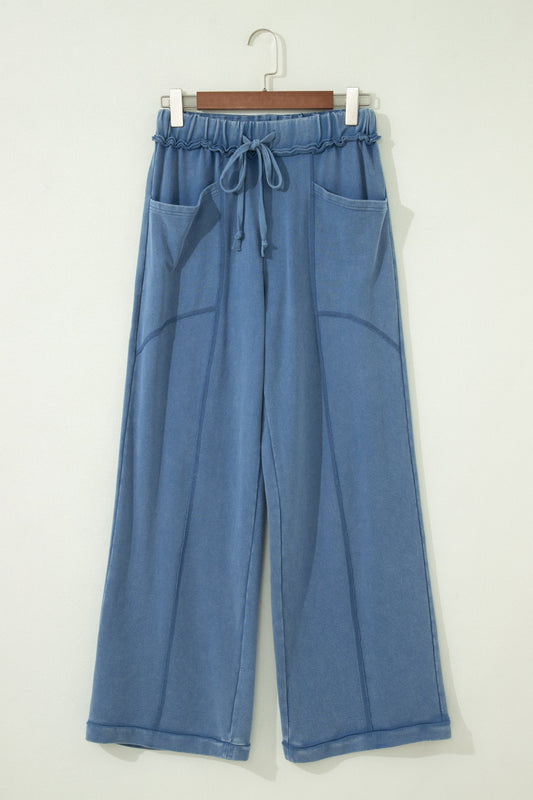 Ashleigh Blue Mineral Wash Drawstring Retro High Waist Wide Leg Western Pants