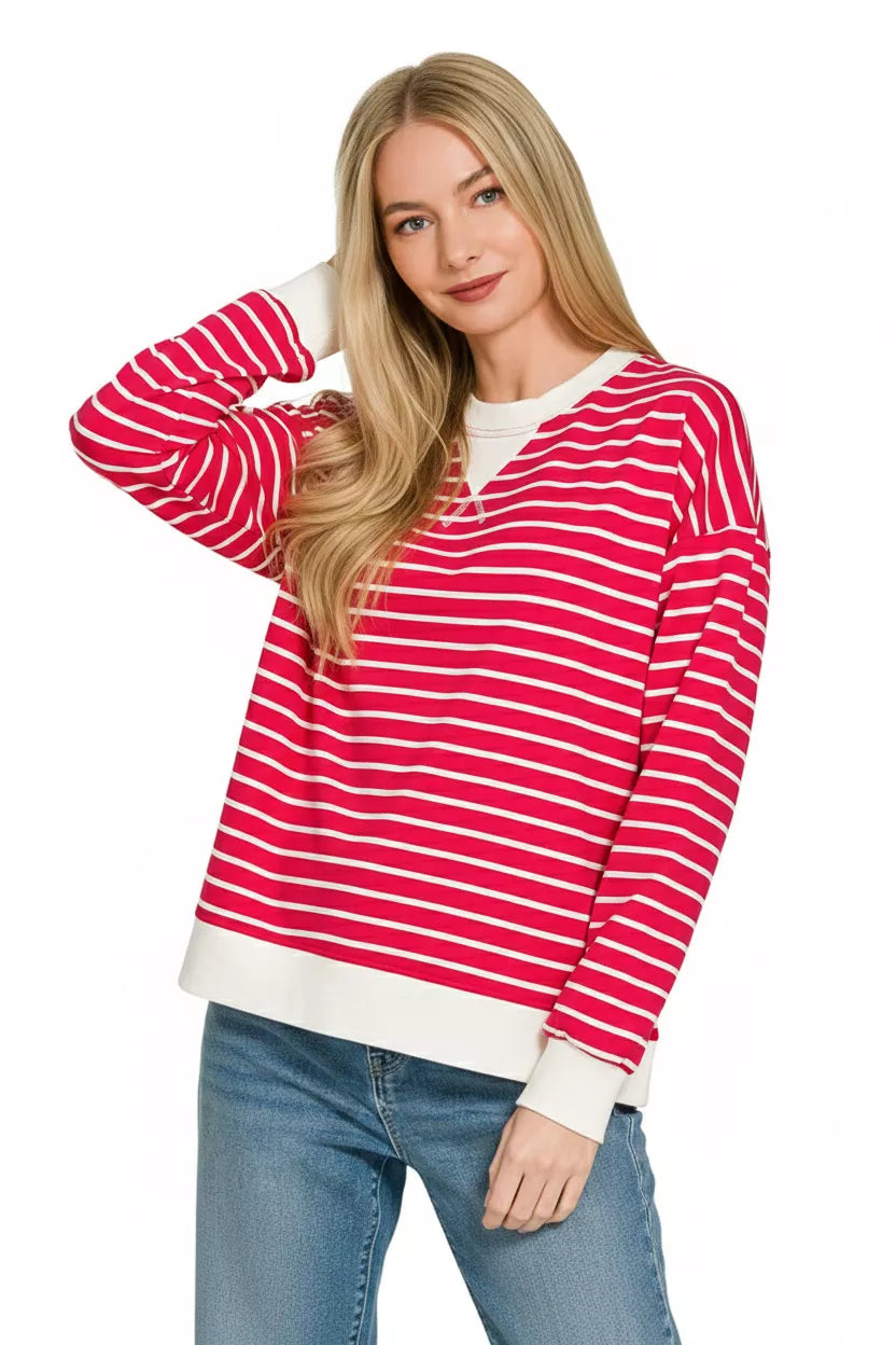 Contrast Striped Round Neck Sweatshirt