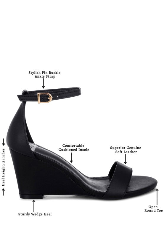Pobora Genuine Leather Slim Wedge Heel Sandals