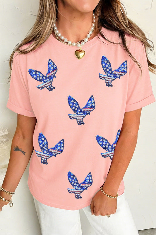 Pink Patriotic Sequin Eagle Graphic Tee