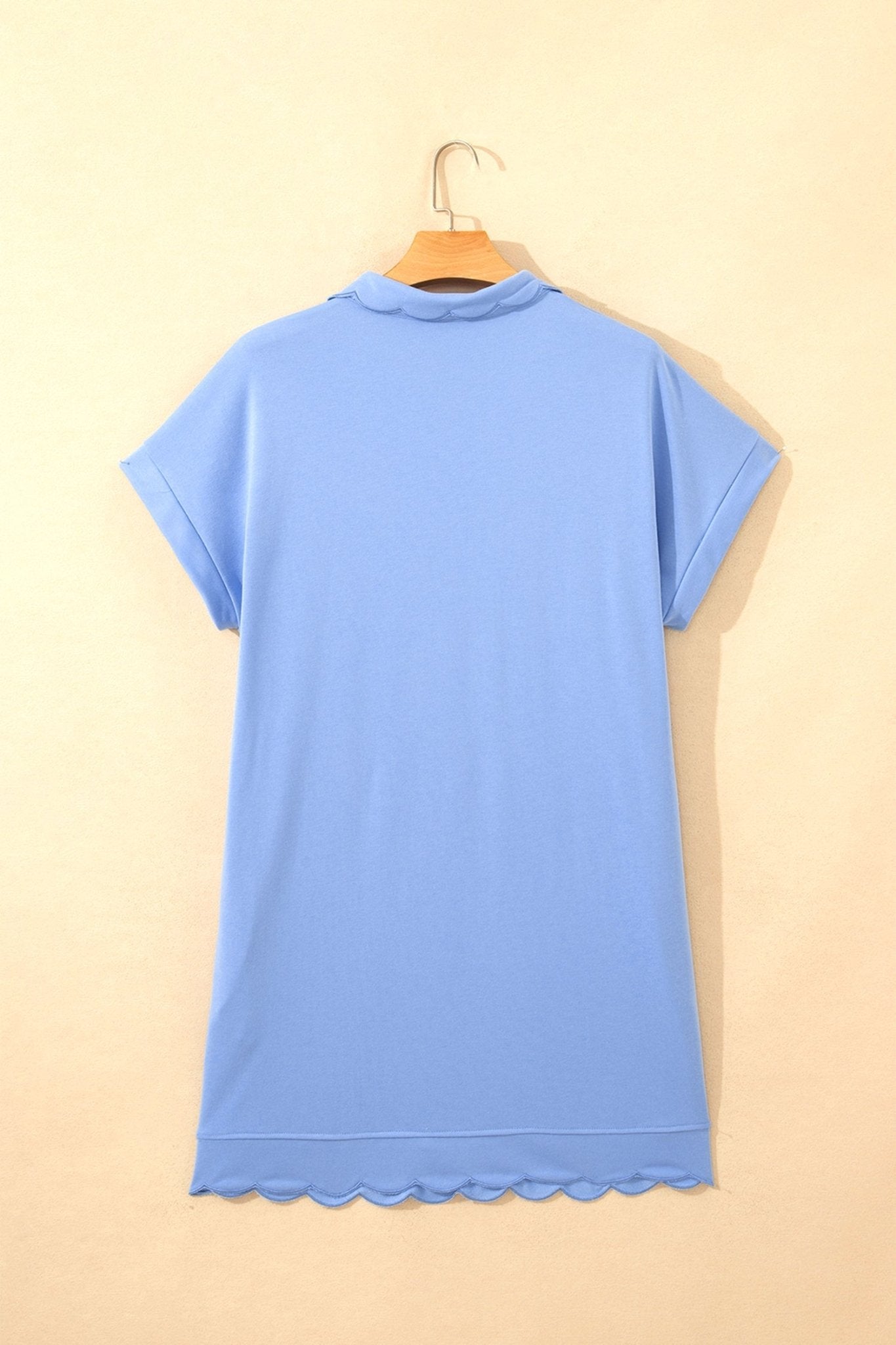 Beau Blue Plus Size Solid Scalloped Hem Button Neck Pullover Mini Dress - Loving It Shop