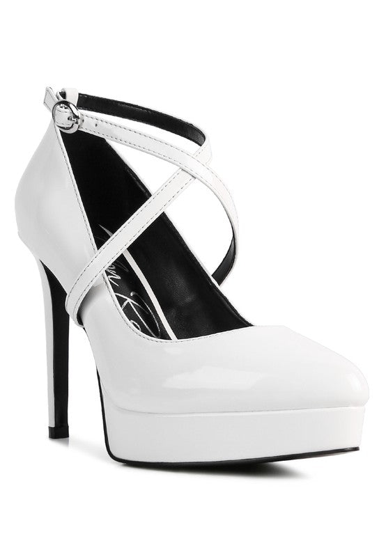Pixie Dust Patent Faux Leather Cross Strap Pumps
