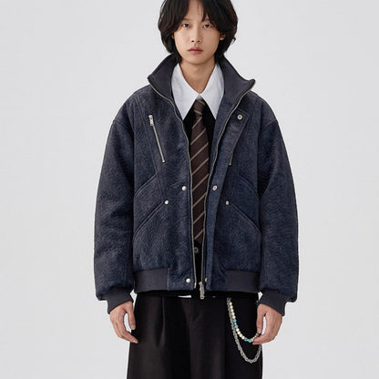 Mens Thick Solid-Color Wool Jacket Short Padded Coat