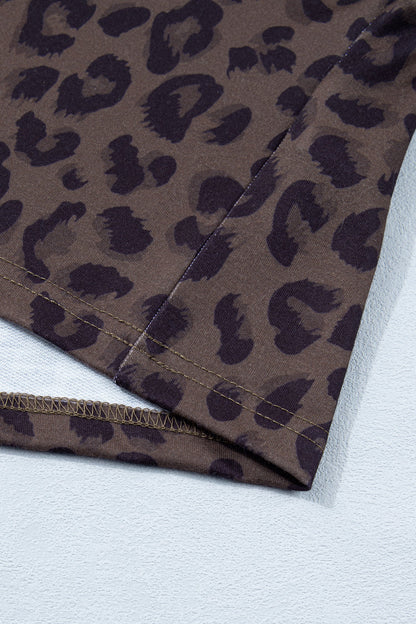Brown V Neck Collar Leopard Printed 2pcs Short Set