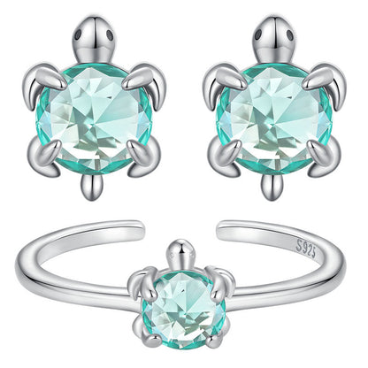 S925 Sterling Silver Turtle Ear Stud And Ring