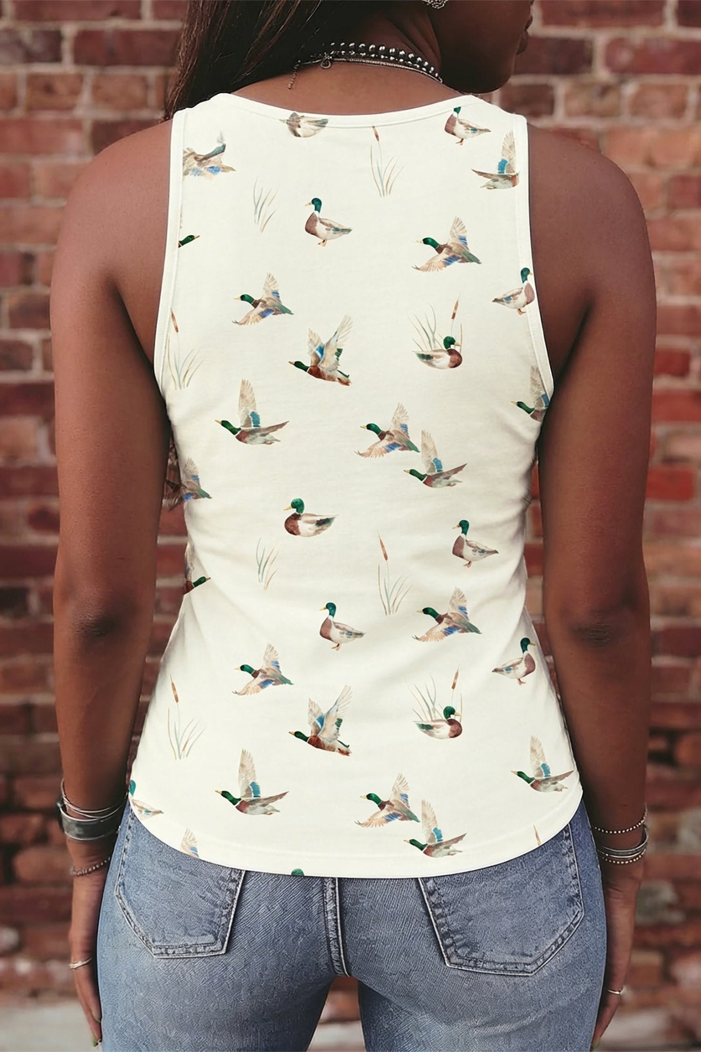 Beige Mallard Print Western Style Tank Top - Loving It Shop